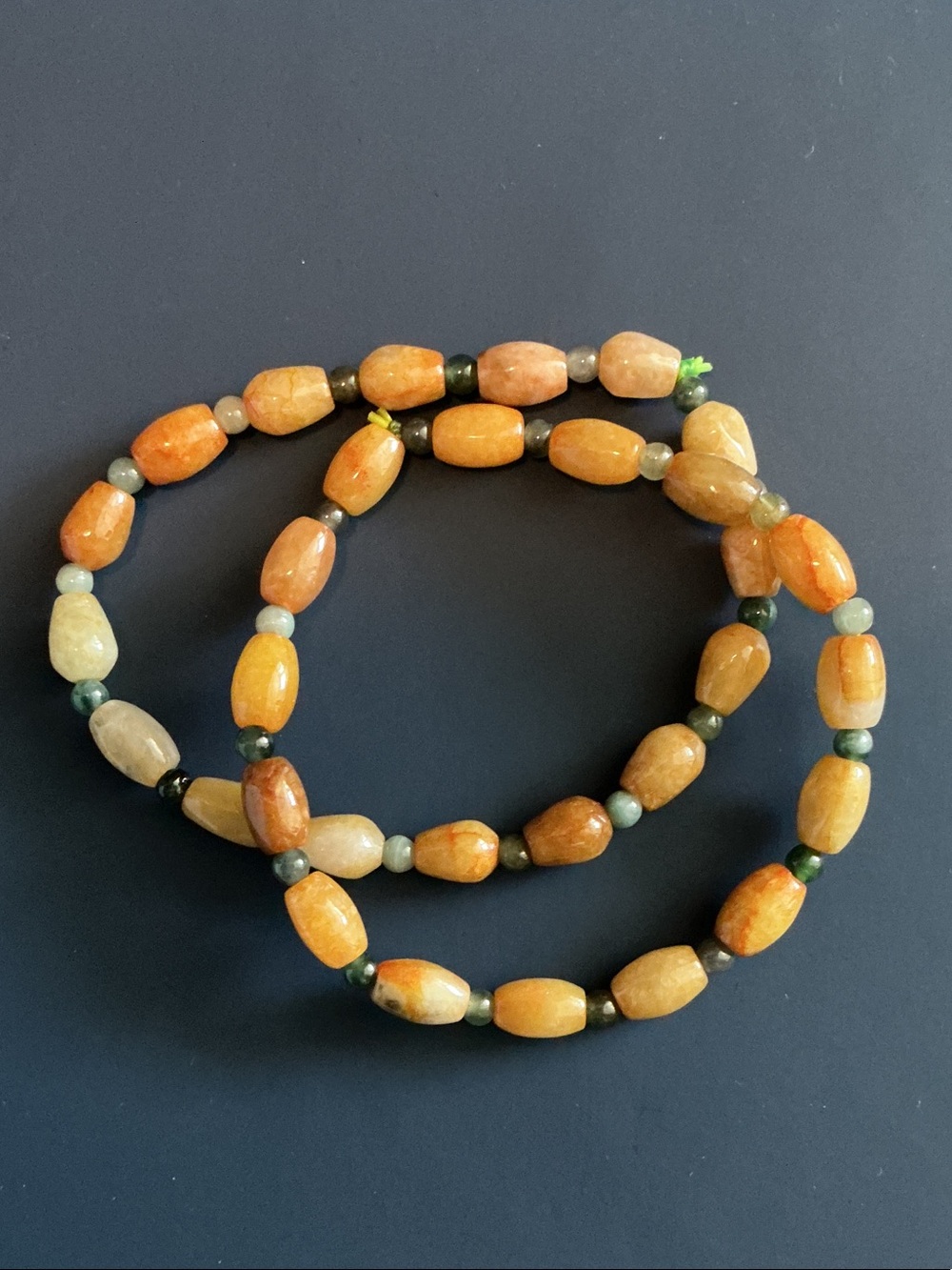 Handcrafted Orange & Green Jade Rice Bead Stretch Bracelet